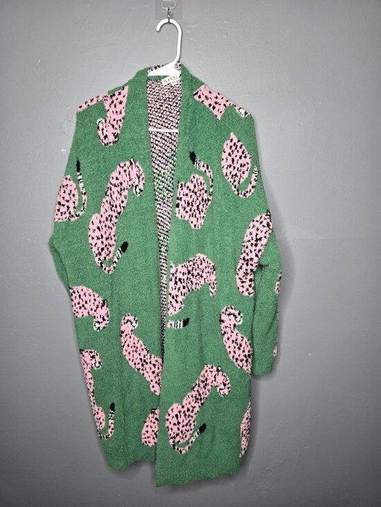 Maximalist Dopamine Green Pink Leopard Oversized Fuzzy Sweater - Picture 12 of 12